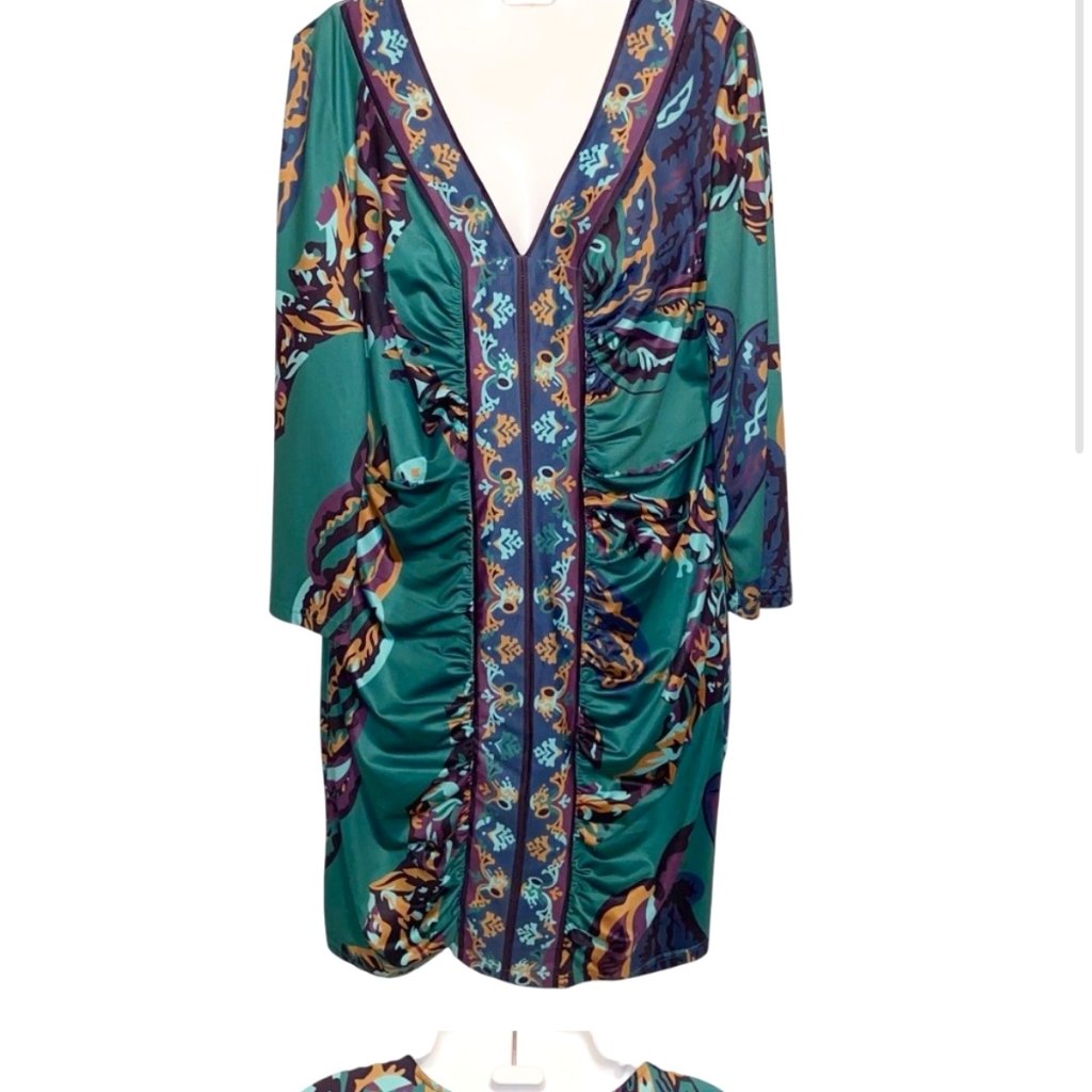 Emilio Pucci Firenze Dress Womens Size 40 Italy Stretch Silk Jersey Ruched Print